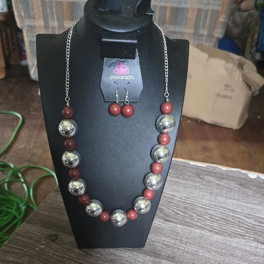 Paparazzi Silver and Red Beaded Necklace Set